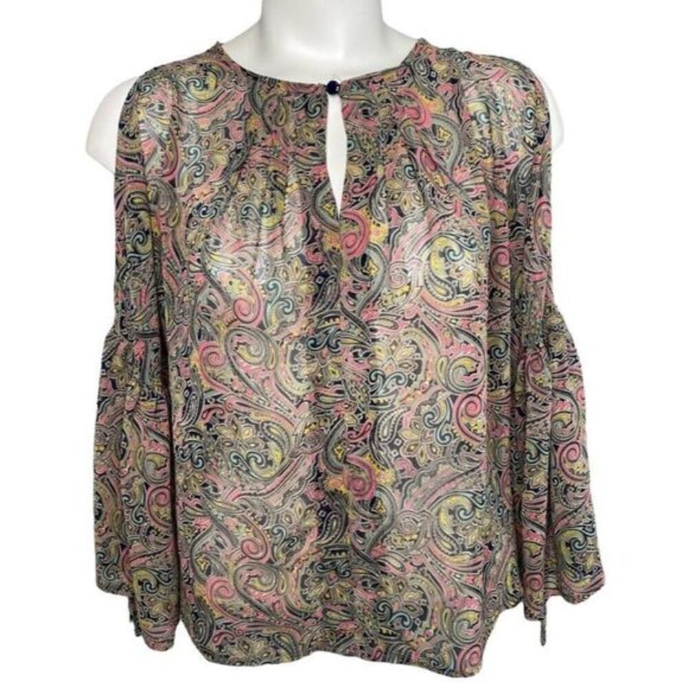 Romeo & Juliet Couture Paisley Bell Sleeve Chiffon Split Sleeve‎ Top sz Medium